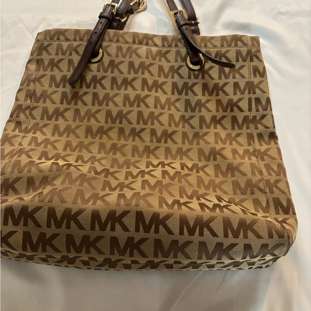 Michael Kors Brown Monogram Tote with Gold Charm